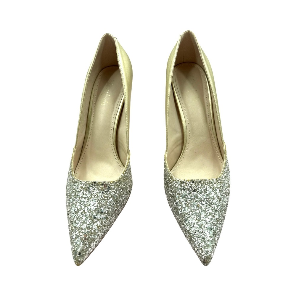 Gold Glitter Pointed Toe Pumps Womens Size 9 Stiletto Evening Party Heels - Picture 3 of 13